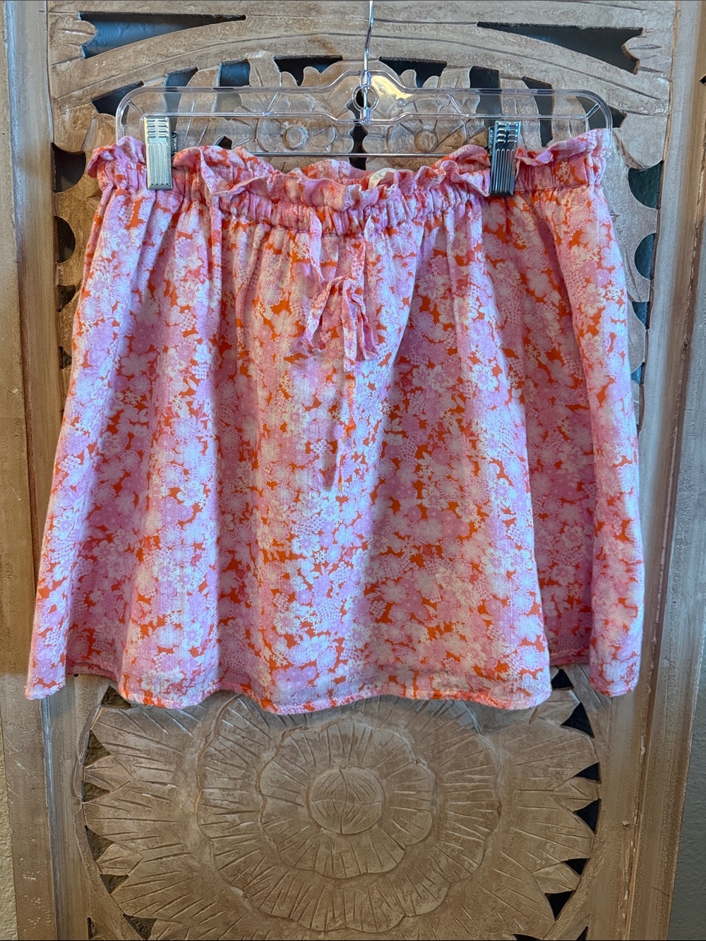 Abound Pink and Orange Floral Drawstring Skirt